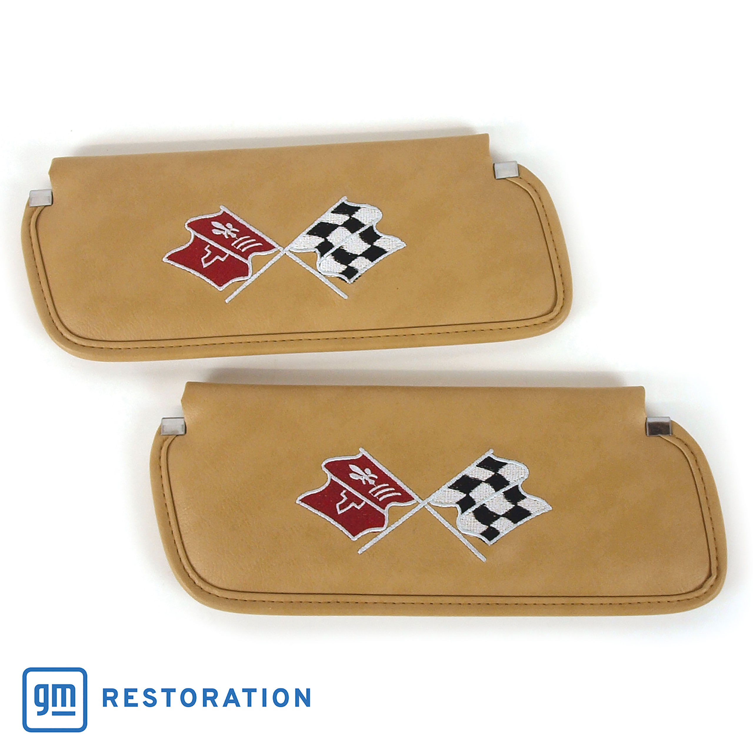 1976 C3 Corvette Sunvisors Buckskin Embroidered W/Logo