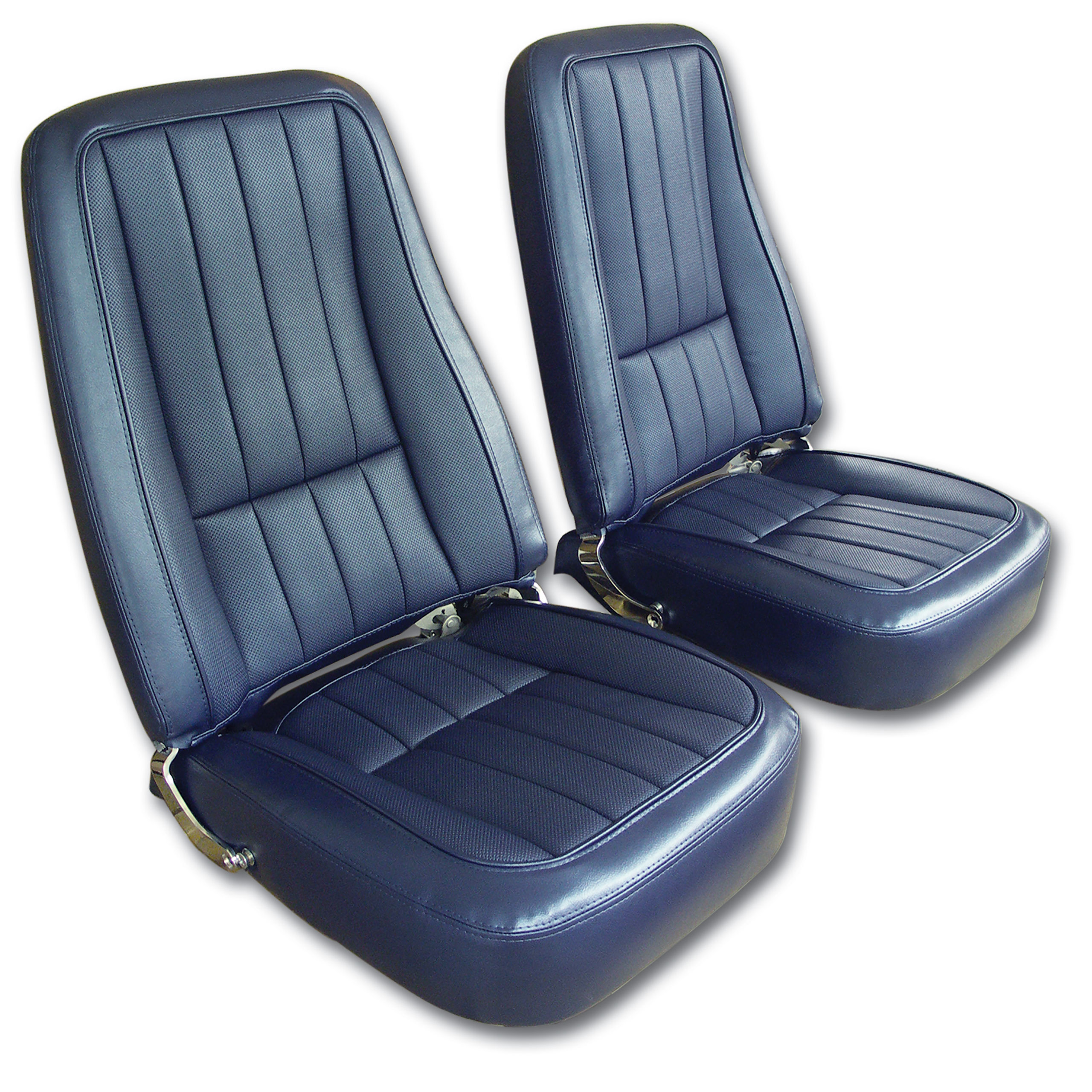 1968 C3 Corvette Mounted Seats Dark Blue Vinyl Second Design With Headrest Bracket