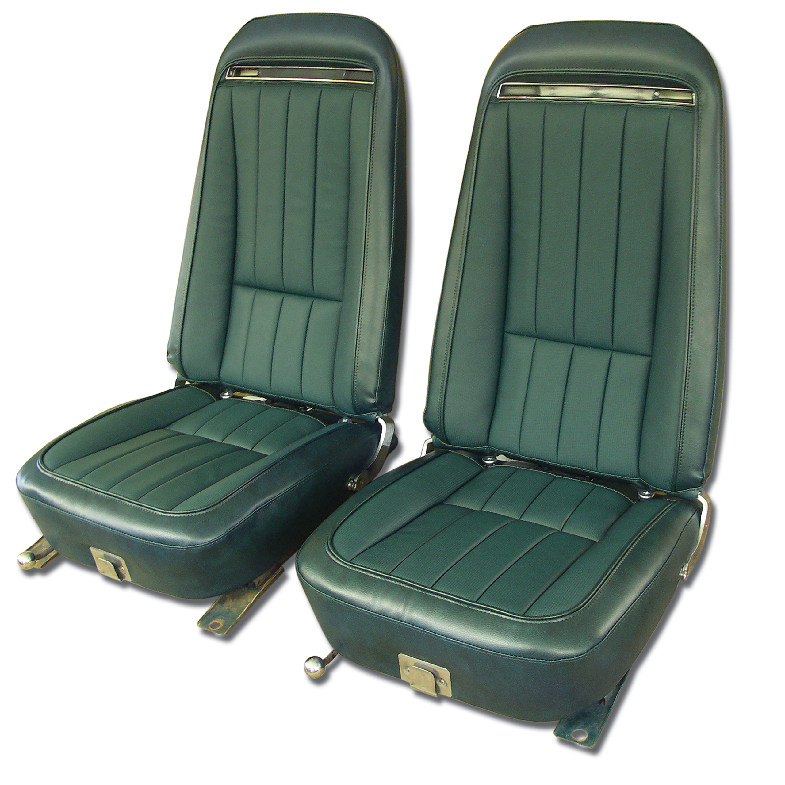 1971 C3 Corvette Mounted Seats Green Vinyl With Shoulder Harness