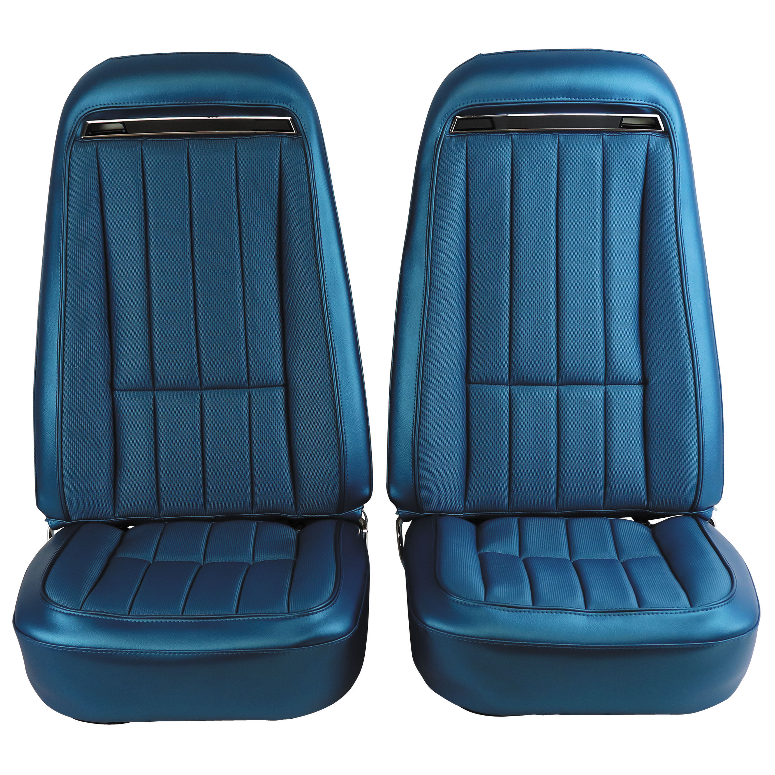 1970 C3 Corvette Mounted Seats Bright Blue Vinyl With Shoulder Harness