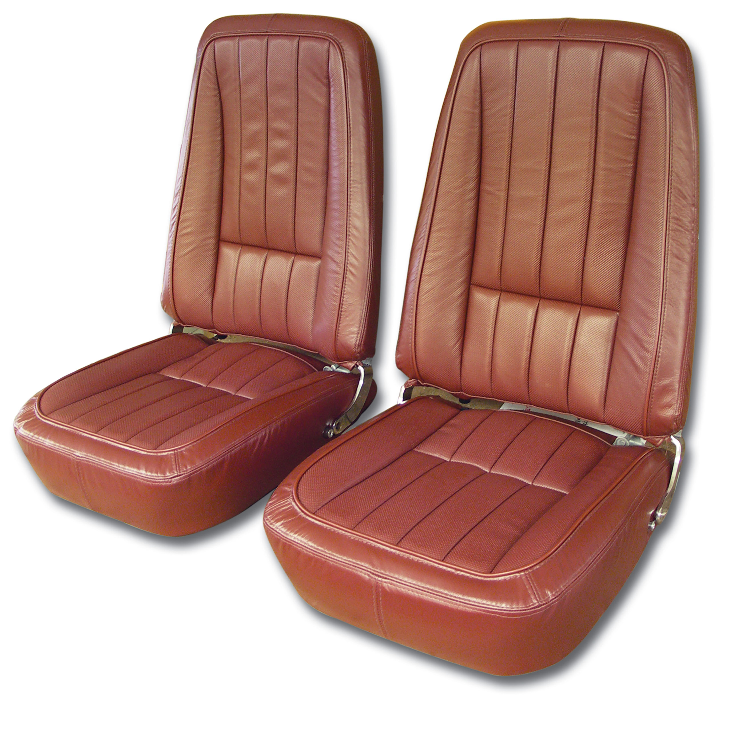 1968 C3 Corvette Mounted Seats Dark Orange 100% Leather Second Design Without Headrest Bracket
