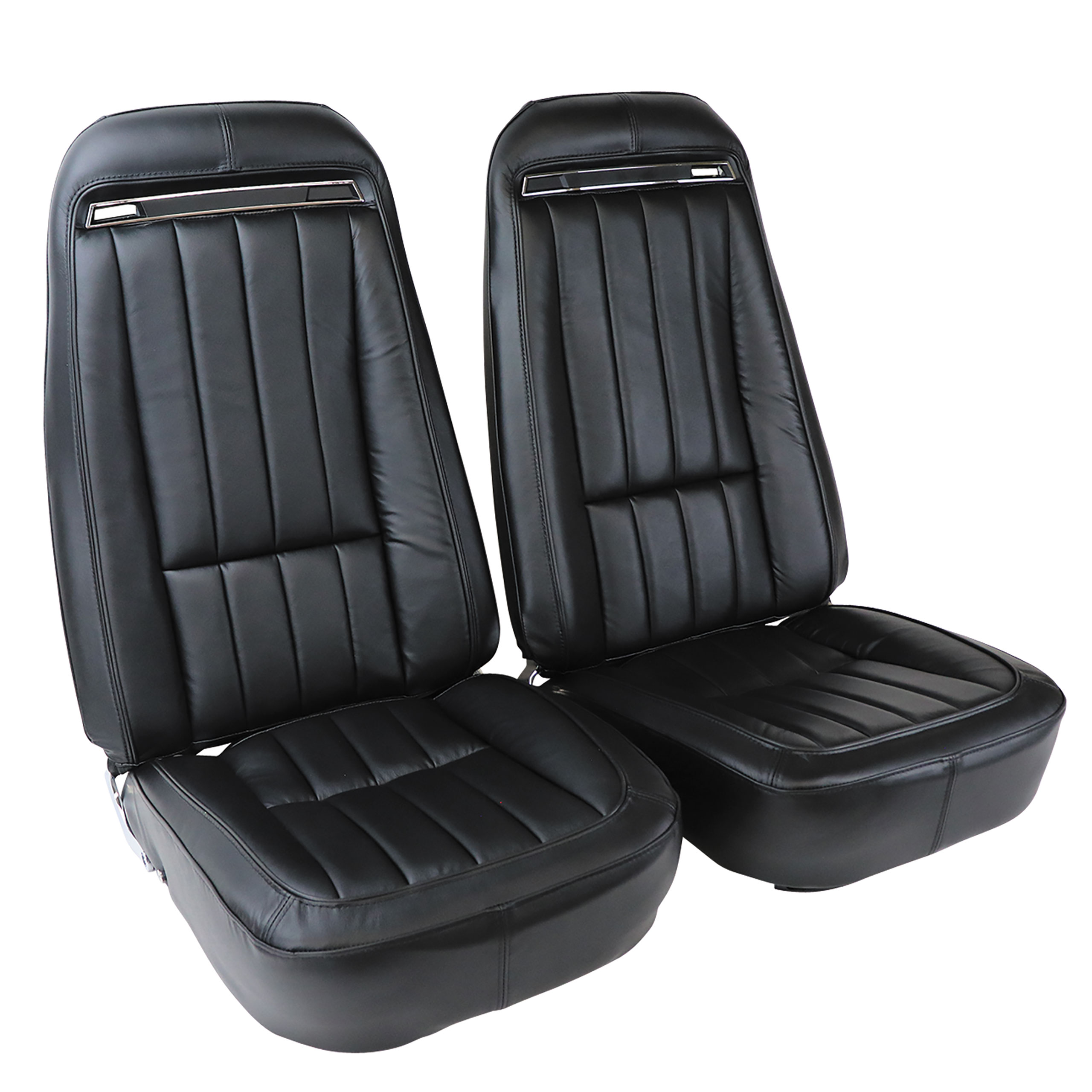 1970-1971 C3 Corvette Mounted Seats Black Leather Vinyl With Shoulder Harness