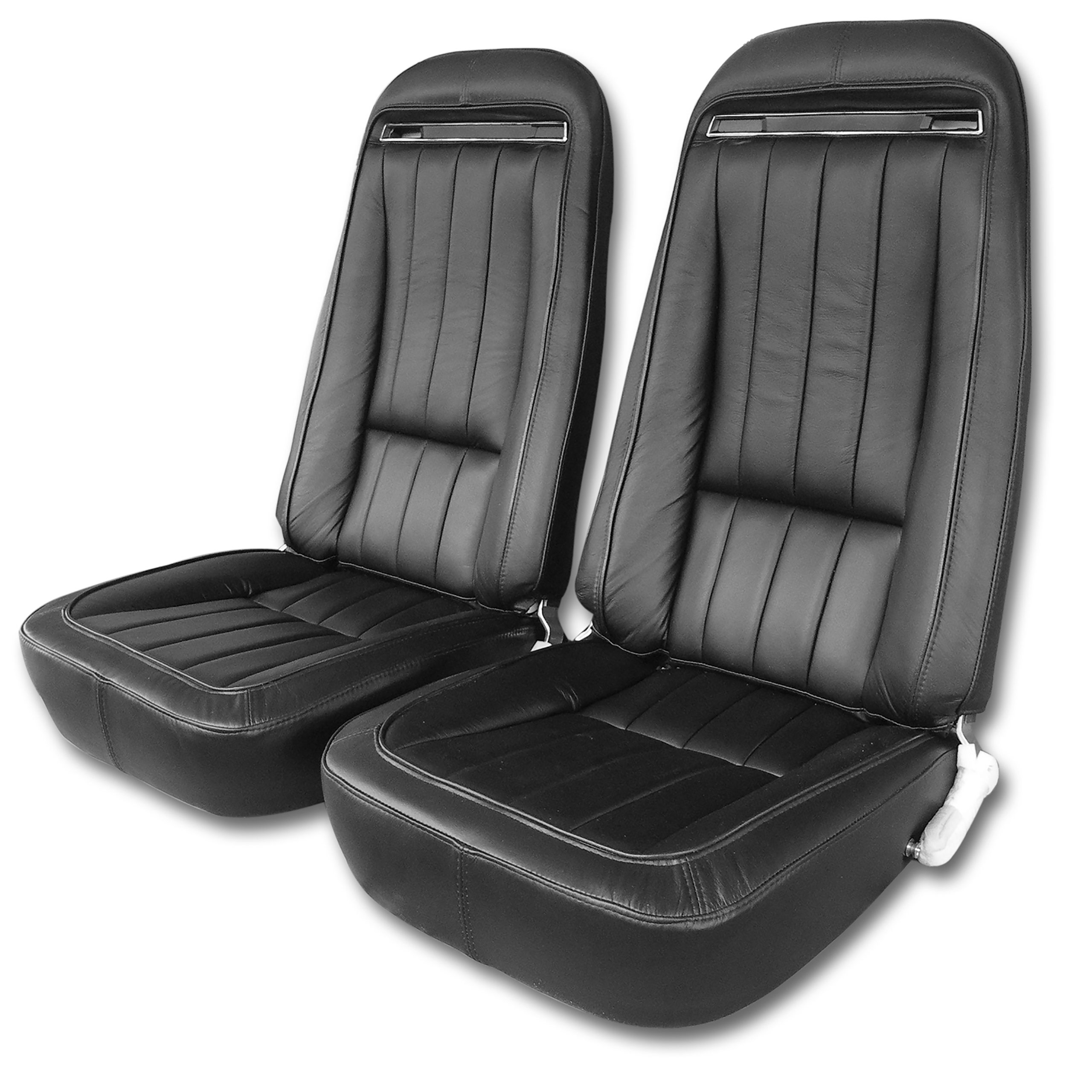 1970-1971 C3 Corvette Mounted Seats Black Leather Vinyl Without Shoulder Harness