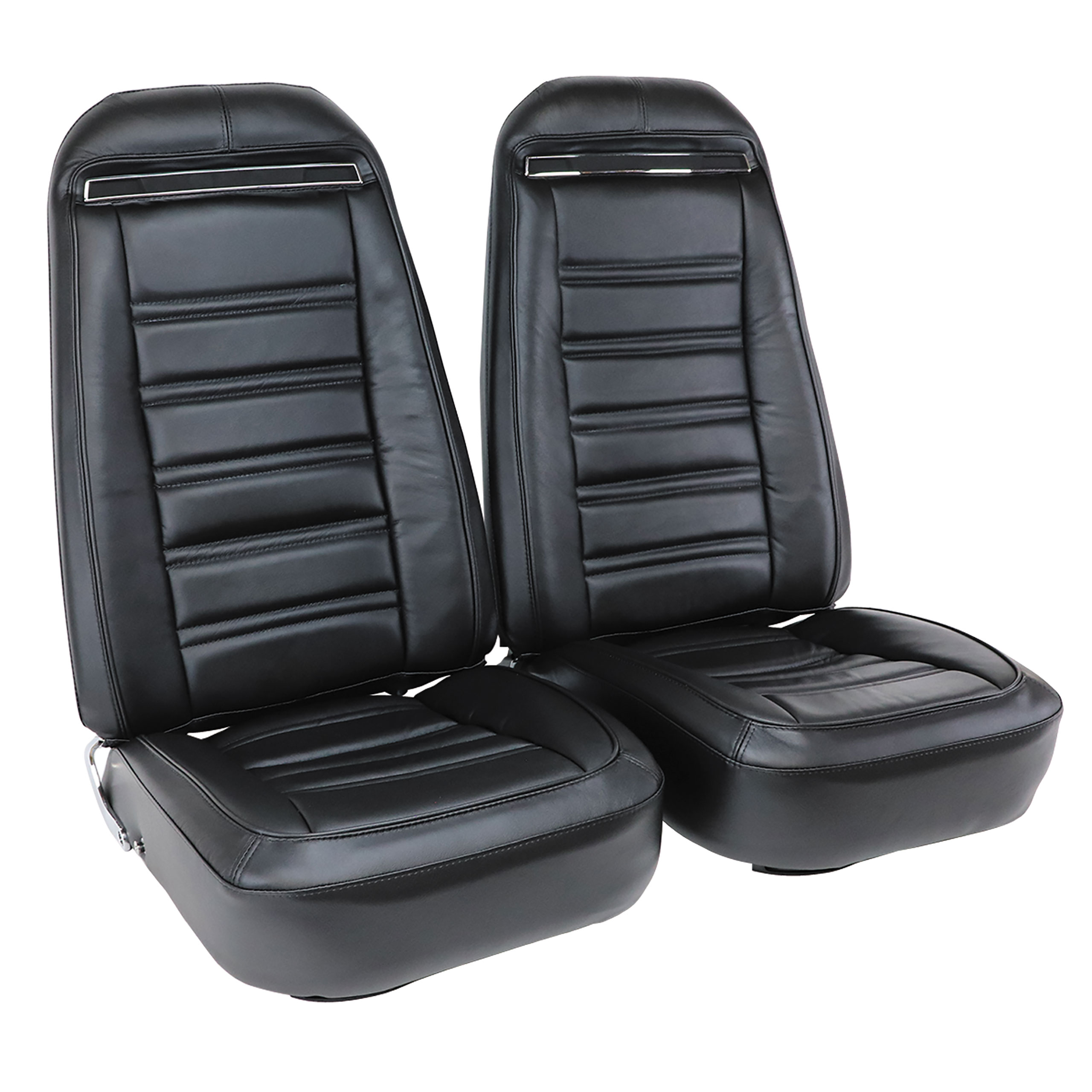 1973-1974 C3 Corvette Mounted Seats Black Leather Vinyl Without Shoulder Harness