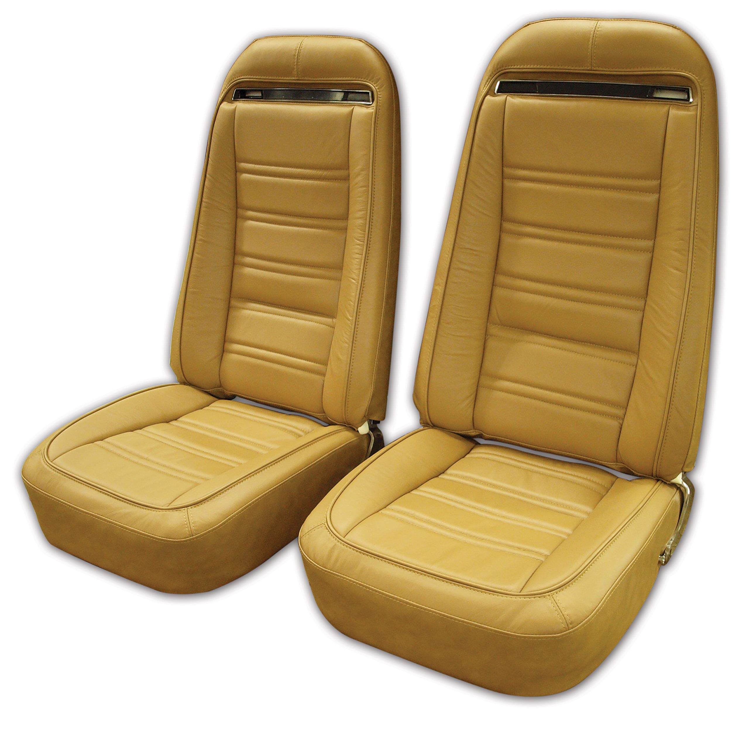 1973-1974 C3 Corvette Mounted Seats Medium Saddle Leather Vinyl With Shoulder Harness