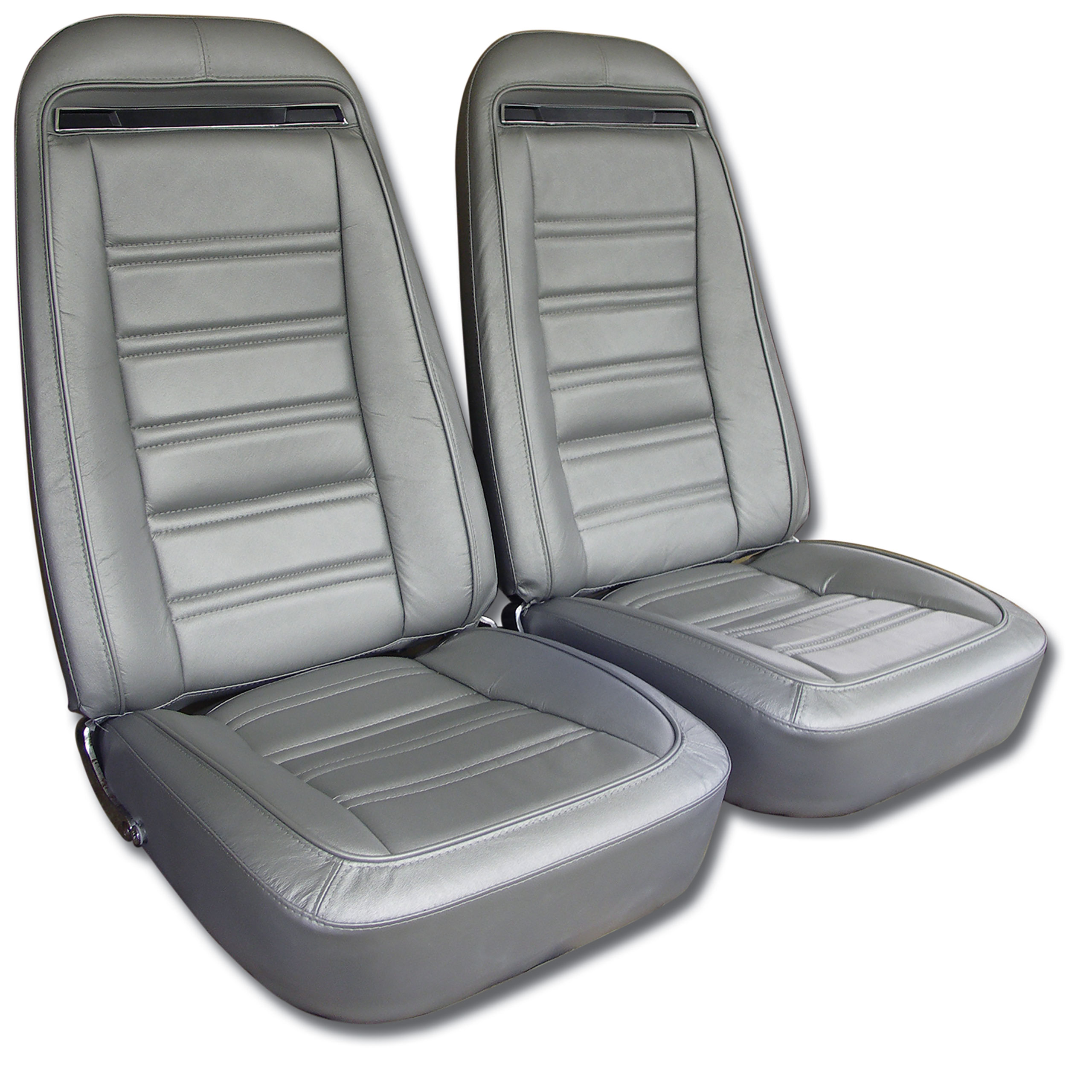 1974 C3 Corvette Mounted Seats Silver Leather Vinyl With Shoulder Harness