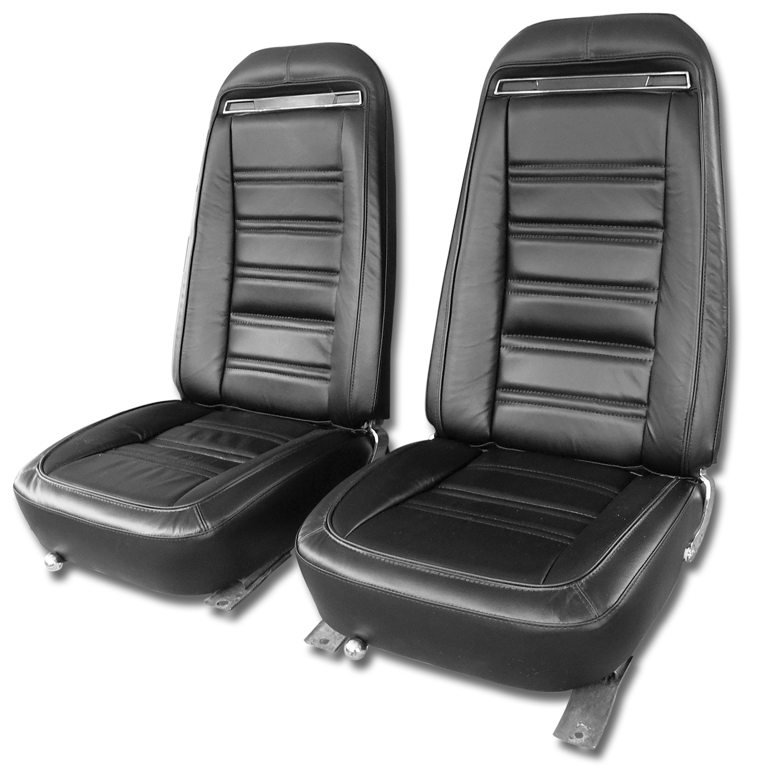 1975 C3 Corvette Mounted Seats Black Leather Vinyl With Shoulder Harness