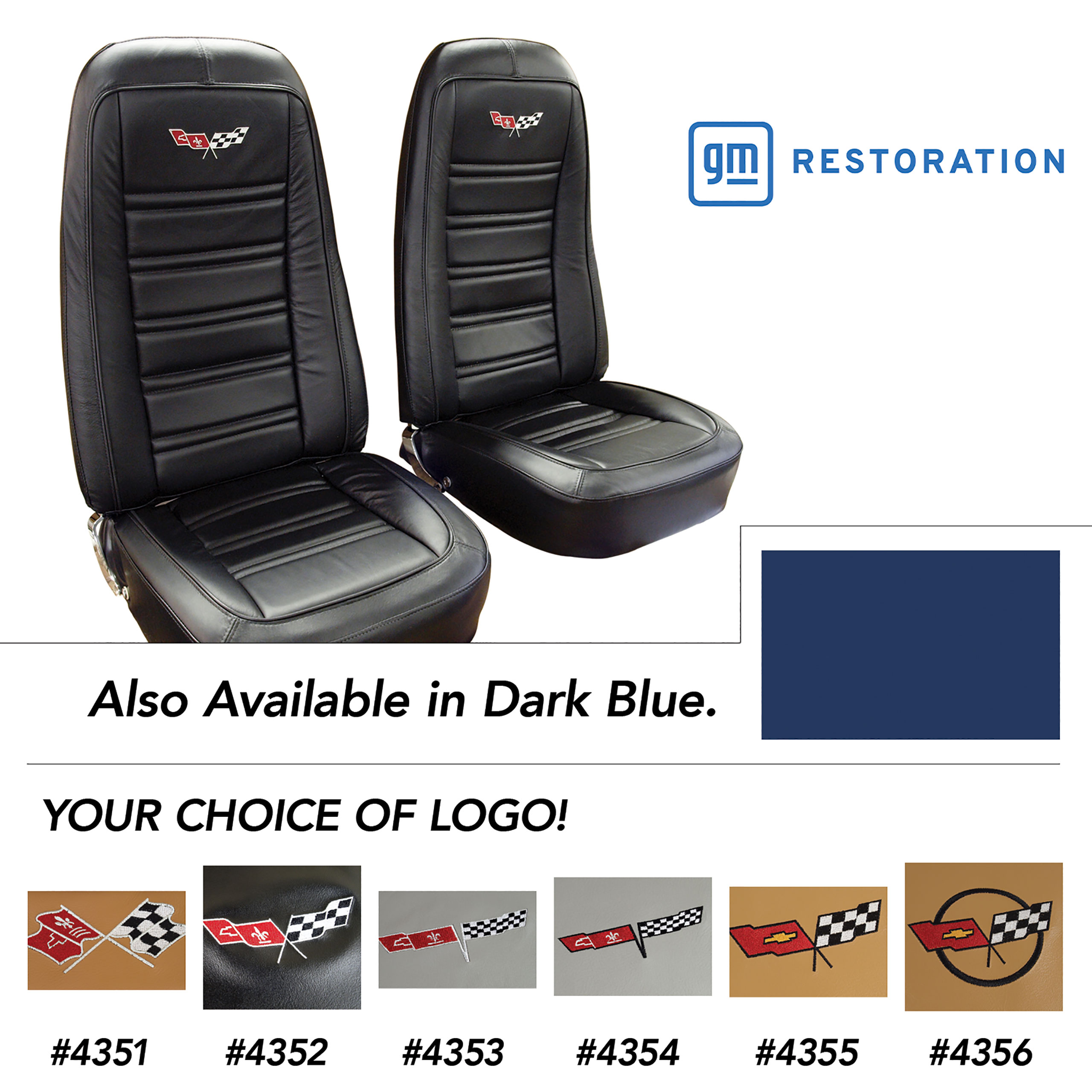 1978 C3 Corvette Embroidered 100% Leather Seat Covers - Dark Blue