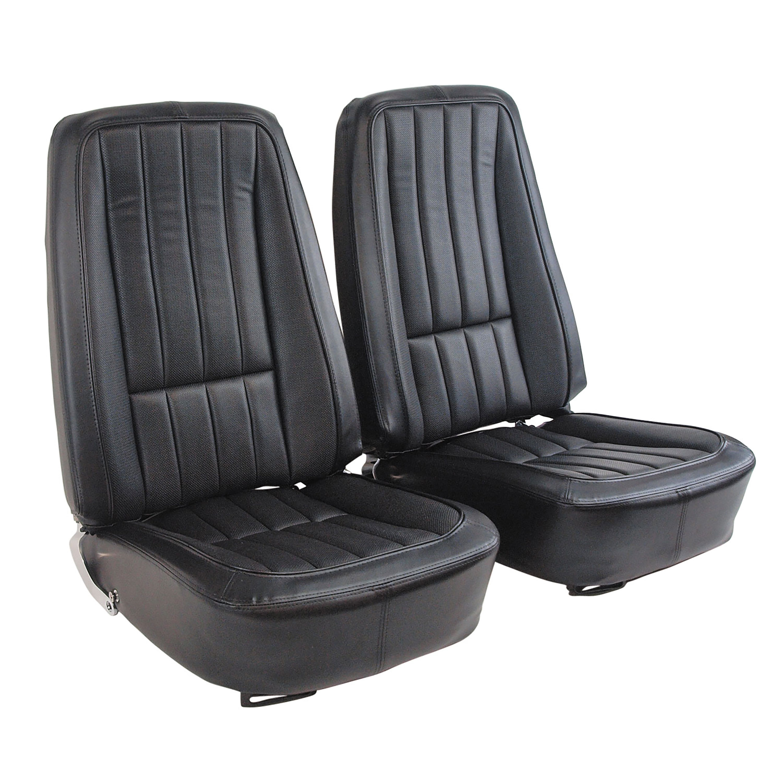 1968 C3 Corvette Mounted Seats Black "Leather-Like" Vinyl Second Design With Headrest Bracket