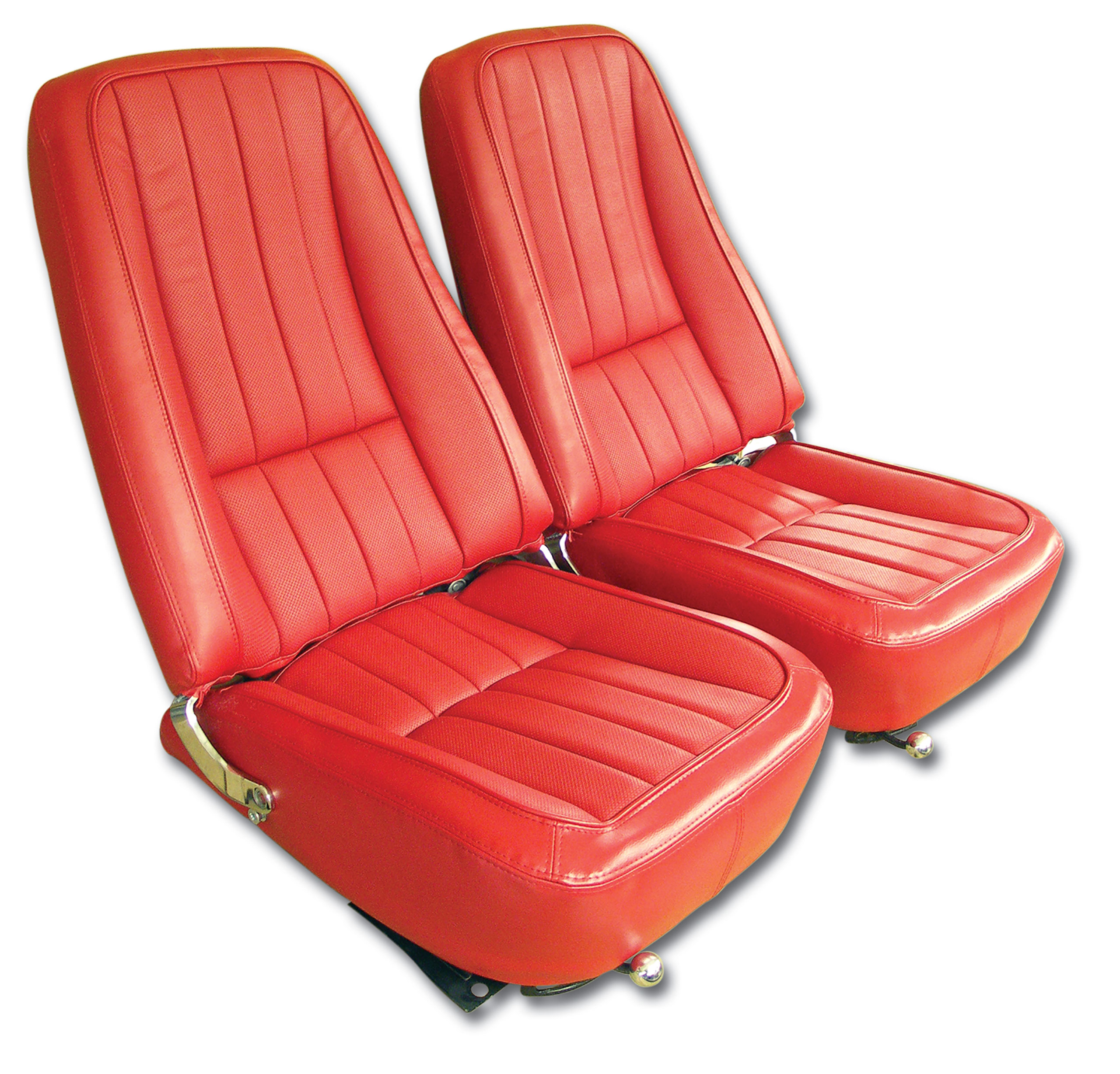 1968 C3 Corvette Mounted Seats Red "Leather-Like" Vinyl First Design With Headrest Bracket