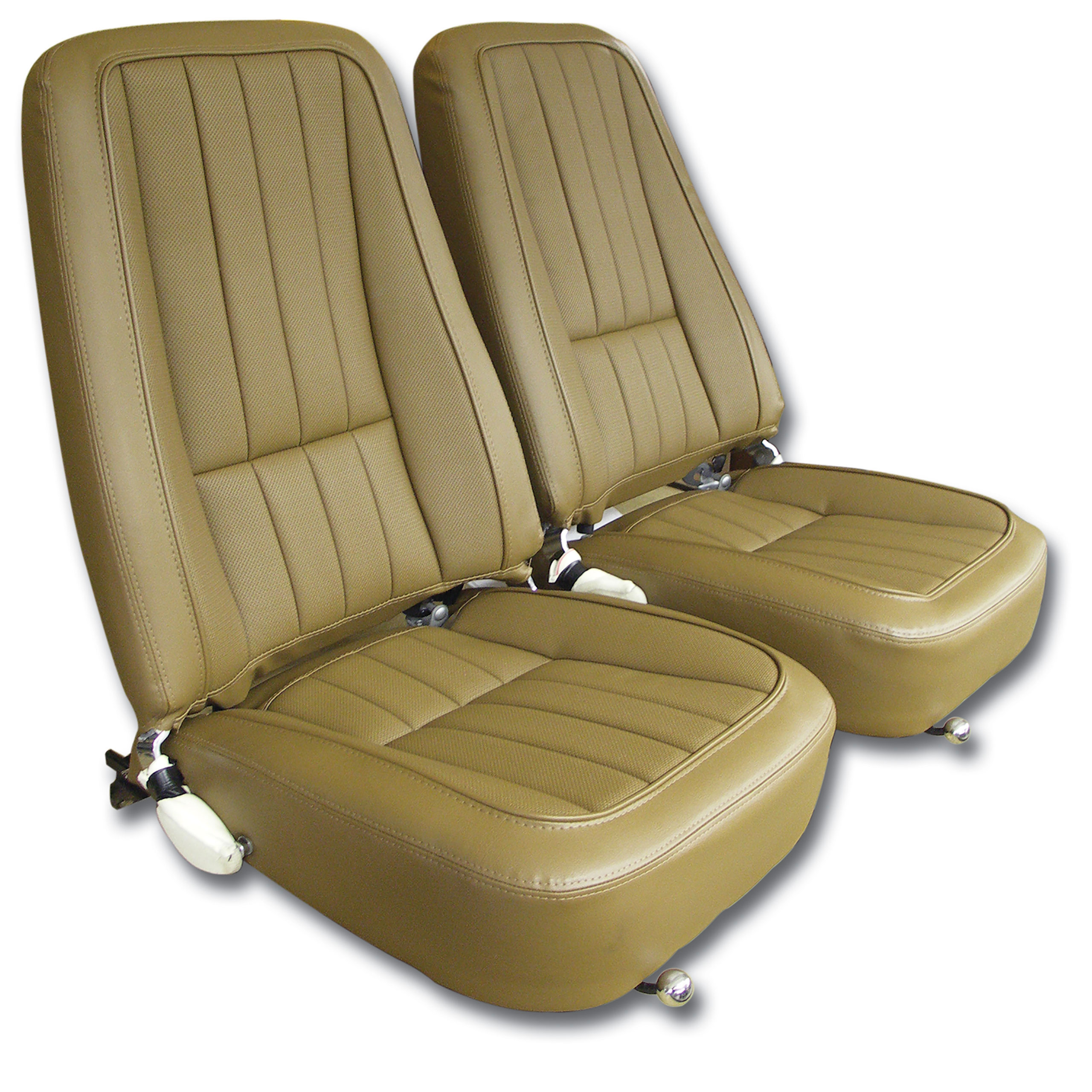 1968 C3 Corvette Mounted Seats Saddle "Leather-Like" Vinyl 2nd Design W/O Headrest Bracket