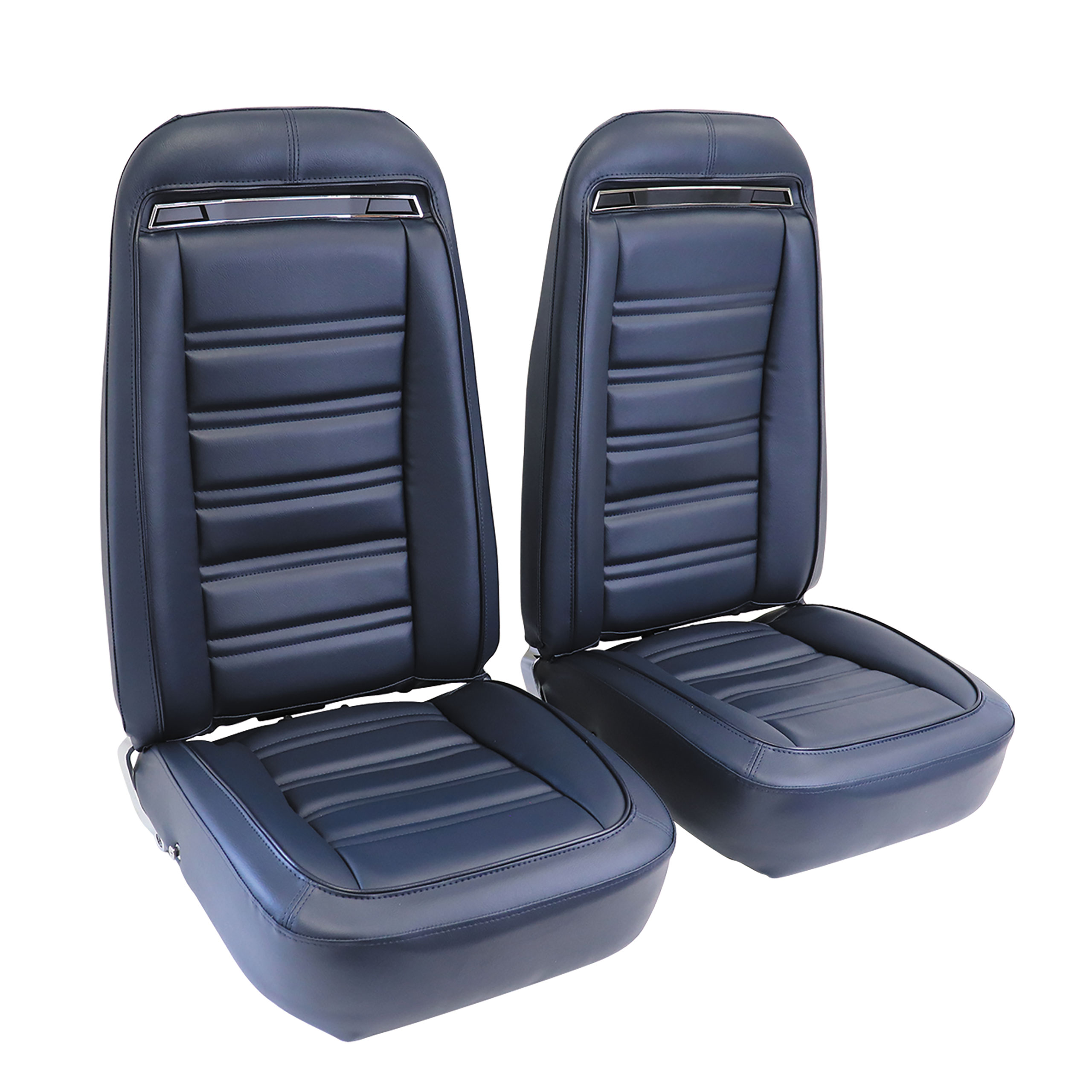 1973-1974 C3 Corvette Mounted Seats Dark Blue "Leather-Like" Vinyl Without Shoulder Harness