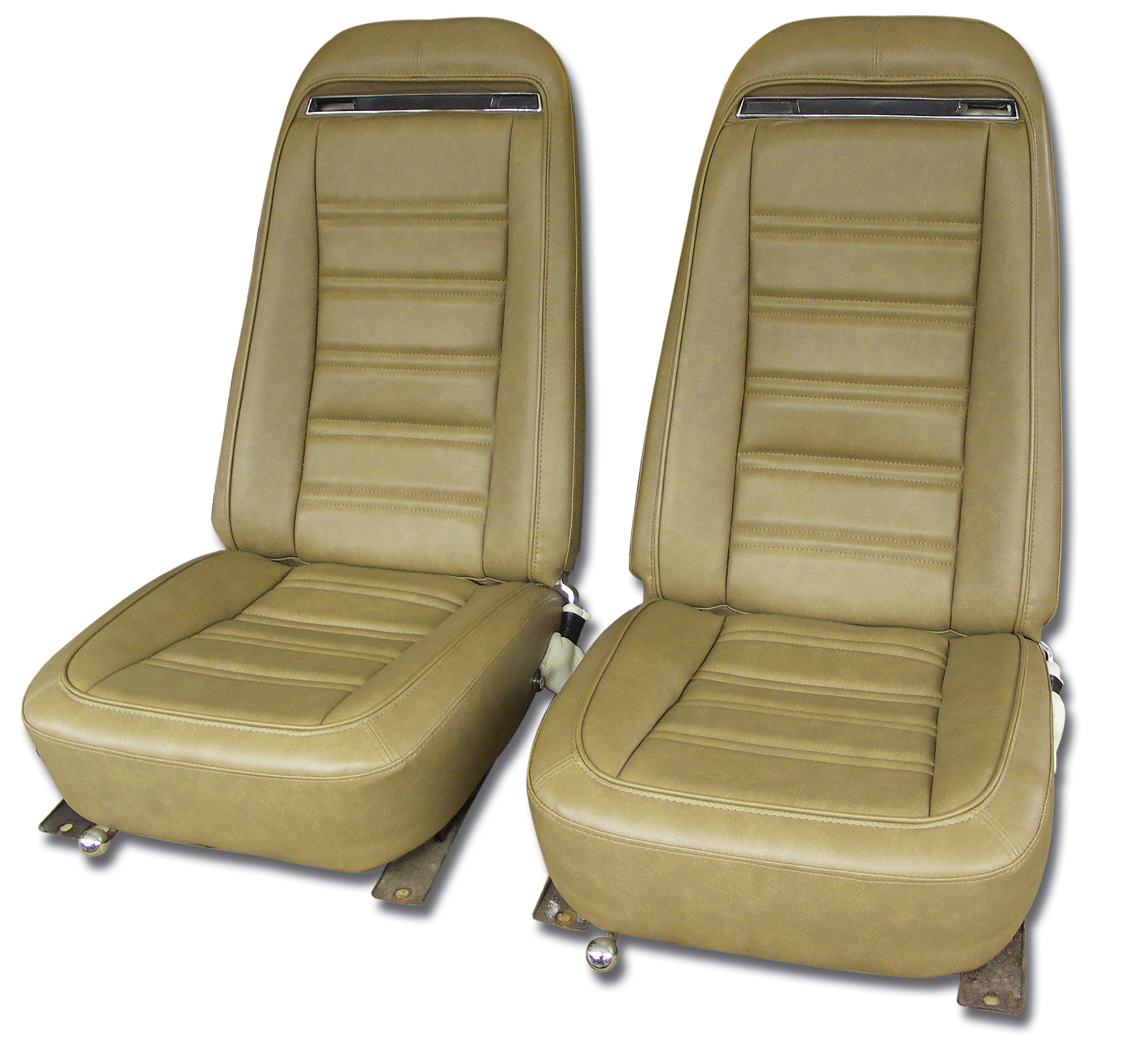 1973-1974 C3 Corvette Mounted Seats Medium Saddle "Leather-Like" Vinyl Without Shoulder Harness