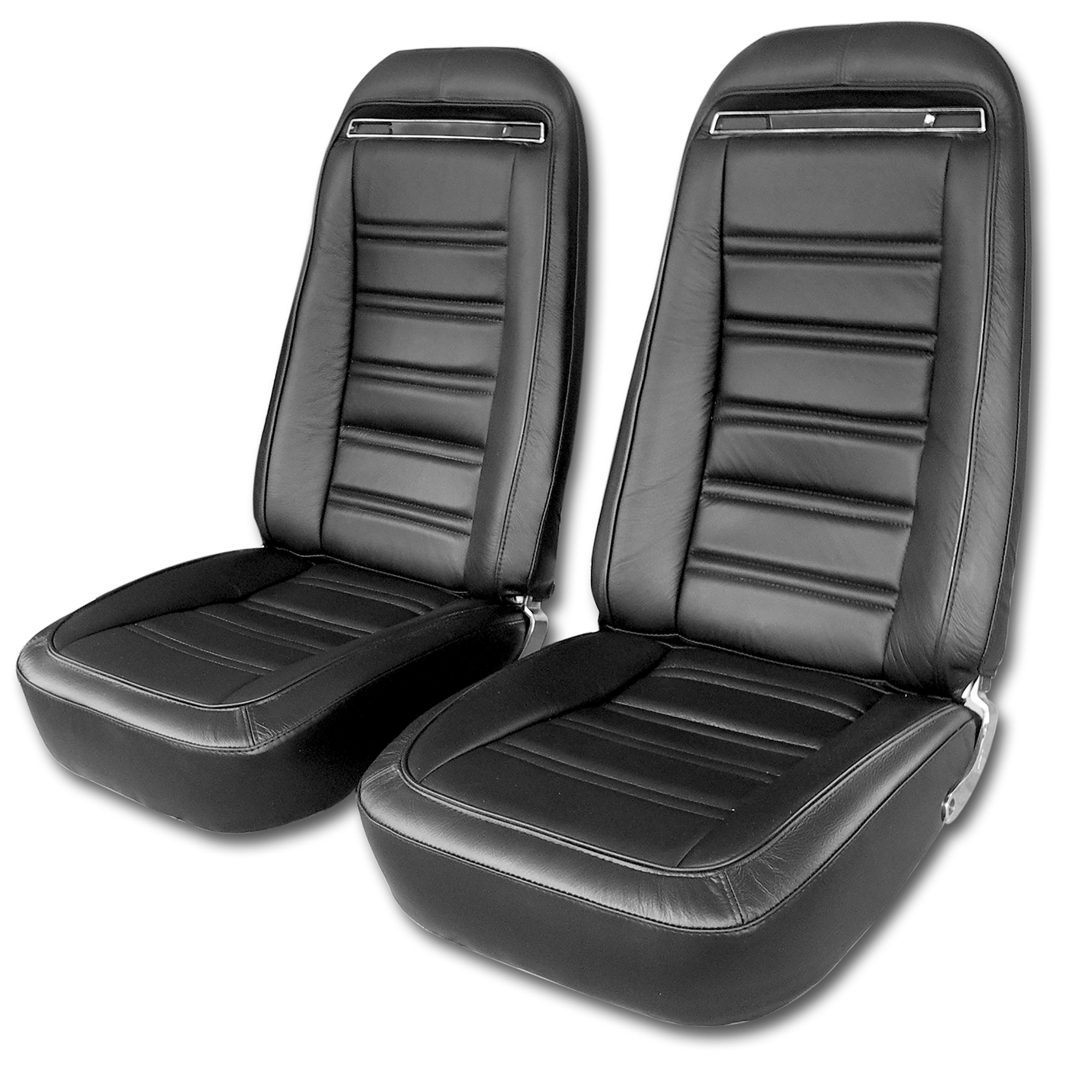 1972 C3 Corvette Mounted Seats Driver Black Leather Vinyl