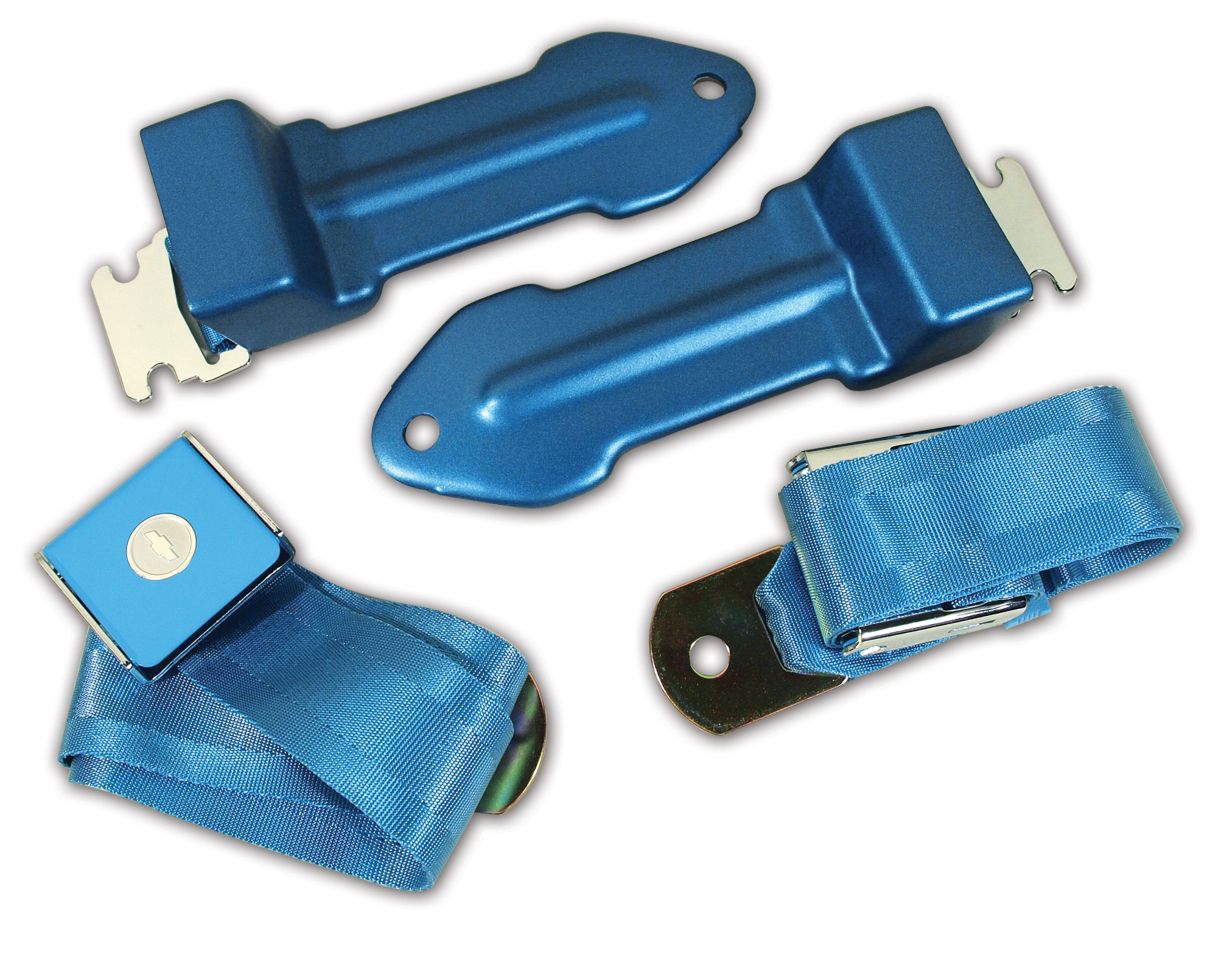 1965-1966 Corvette C2 Seat Belts Bowtie Lift Latch Bright Blue CA-41555 