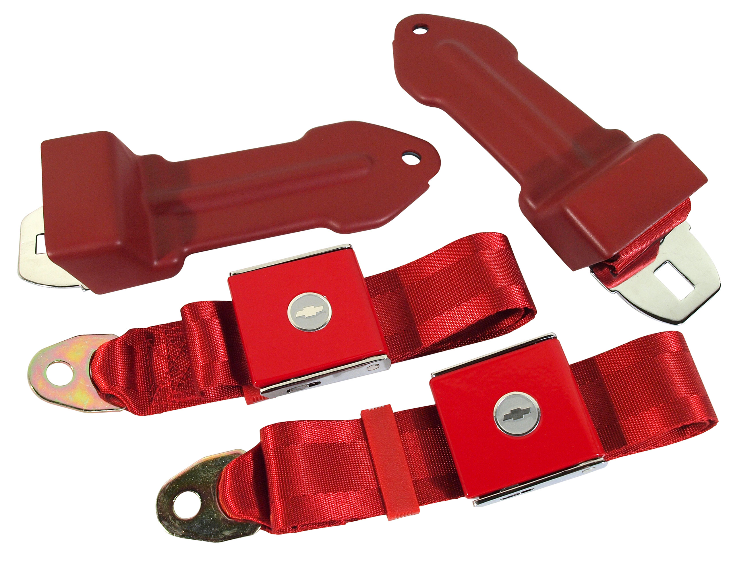 1965-1966 Corvette C2 Seat Belts- Bowtie Lift Latch - Red CA-41595 