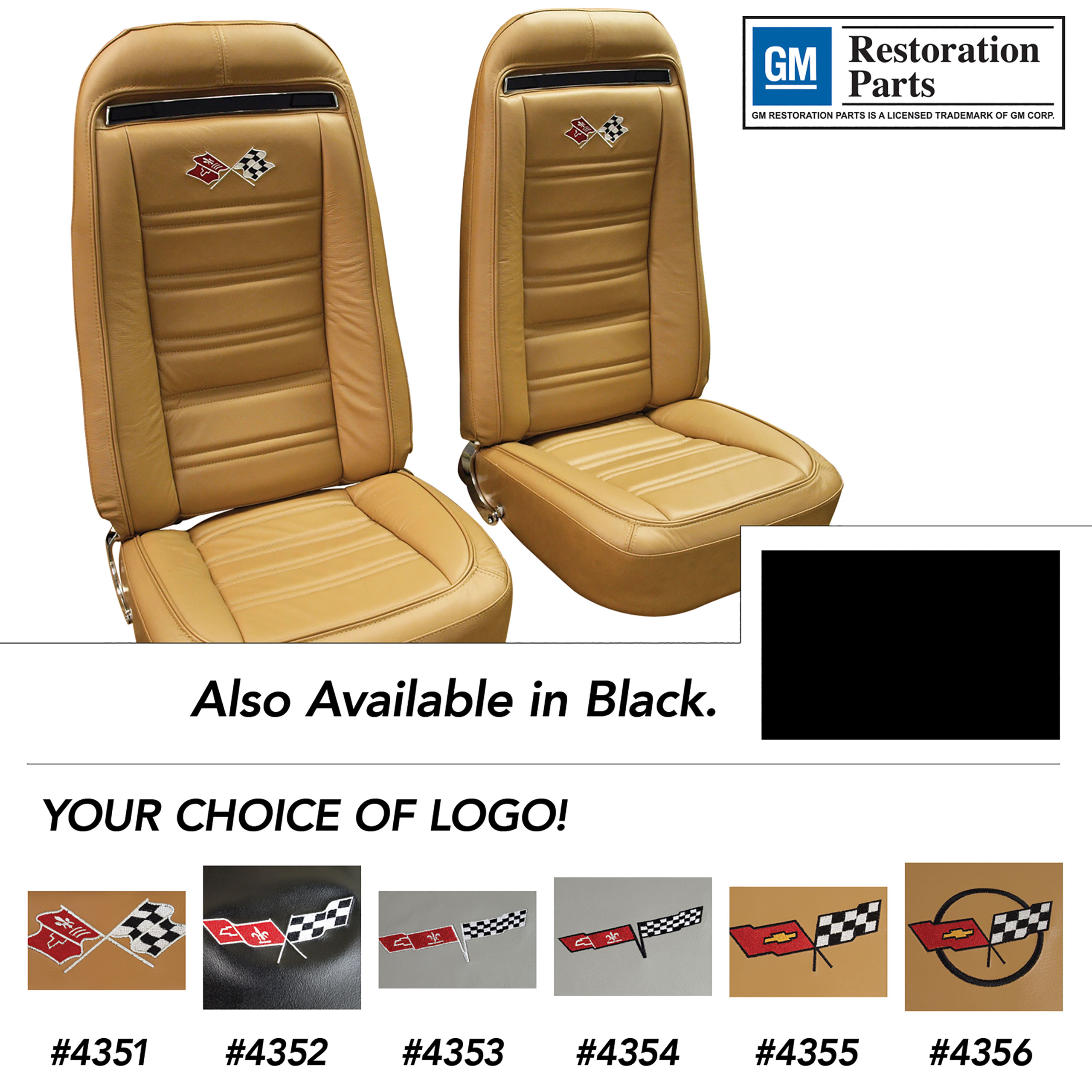  72 Corvette C3 Embroidered Leather Seat Covers Black Leather/Vinyl Original CA-419220E