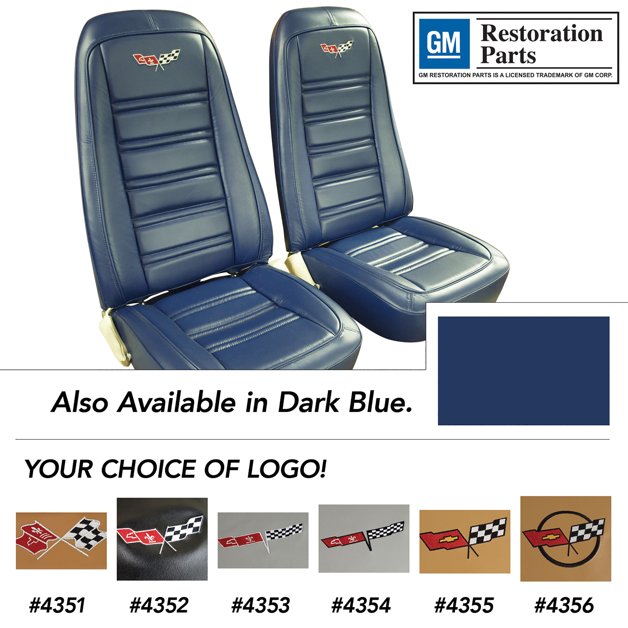 1977 Corvette C3 Embroidered OE Style Seat Covers Dark Blue Leather/Vinyl CA-419745E 