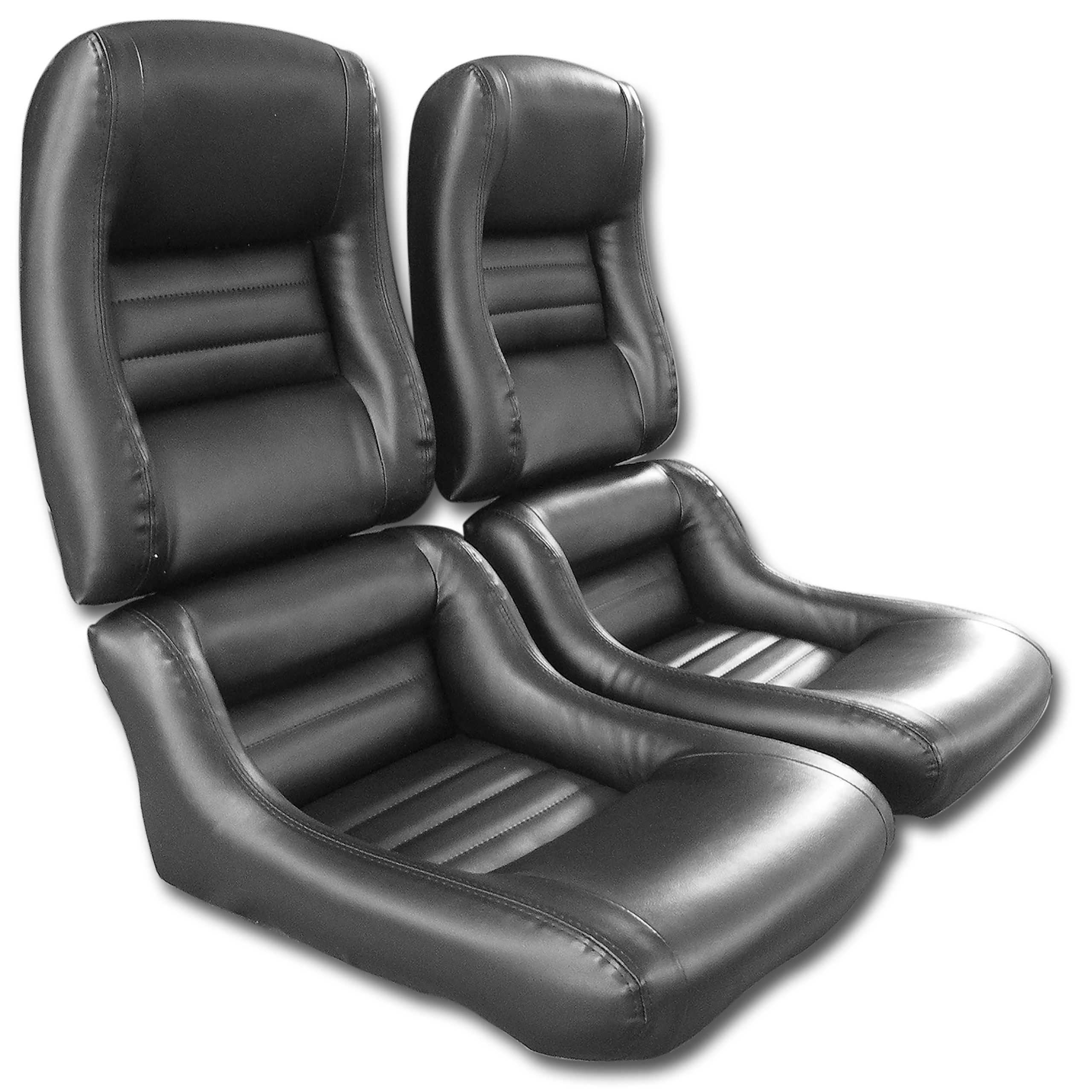  79-81 Corvette C3 Mounted Leather-Like Vinyl Seat Covers Black 4" Bolster CA-423420