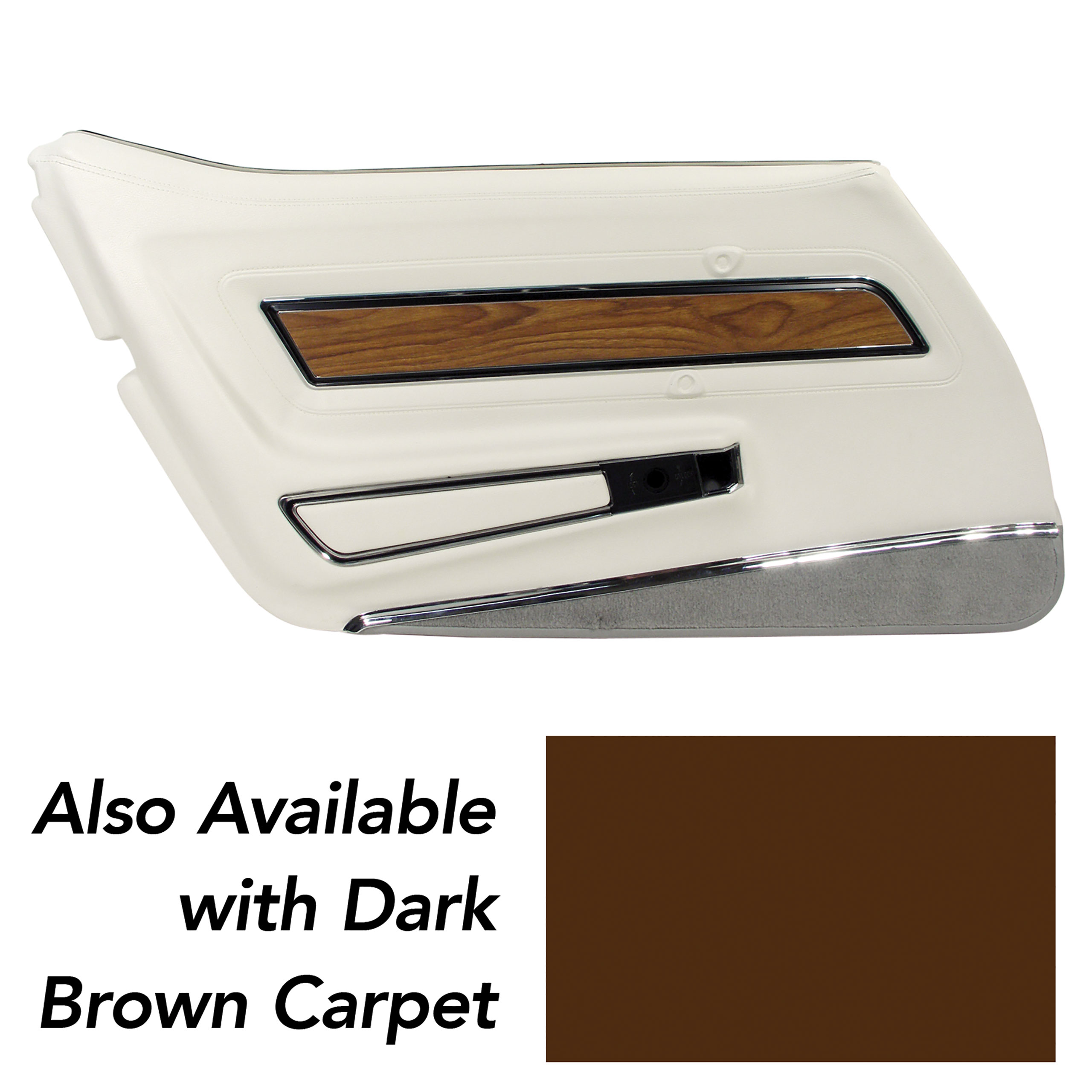 76 Corvette C3 Door Panel White Deluxe W/Dk Brown rpet W/Teak Insert LH CA-4437Z6 