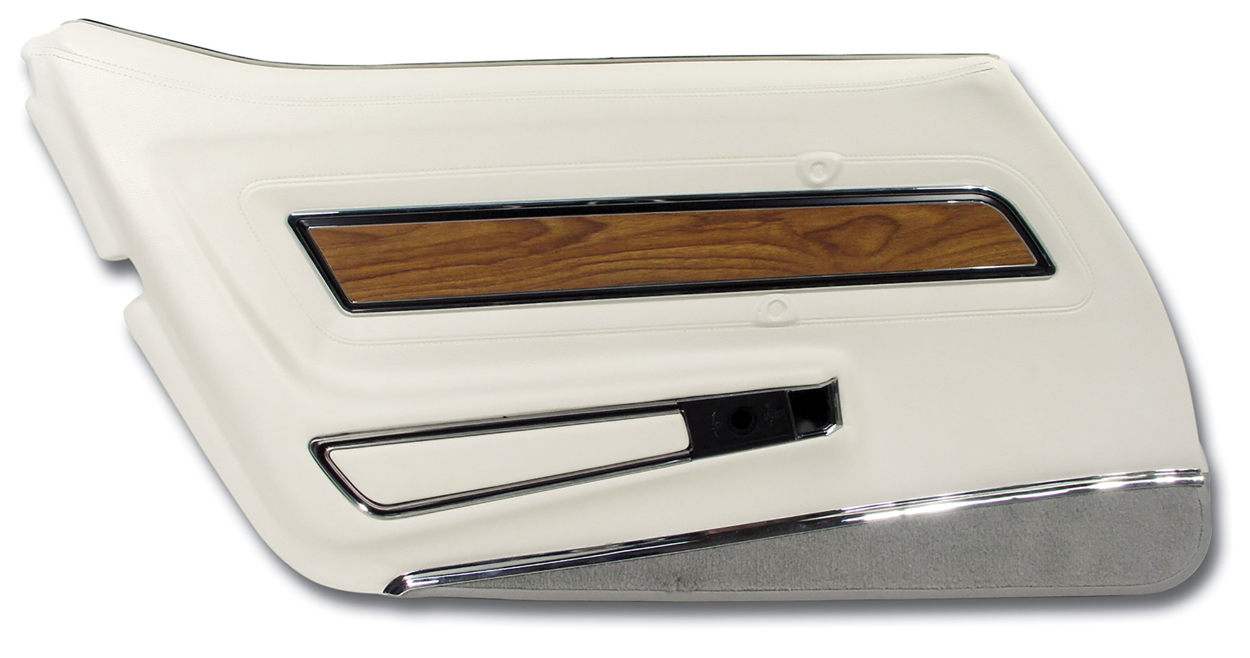 76 Corvette C3 Door Panel White Deluxe W/Dk Smoke rpet W/Teak Insert LH CA-4437Z7 