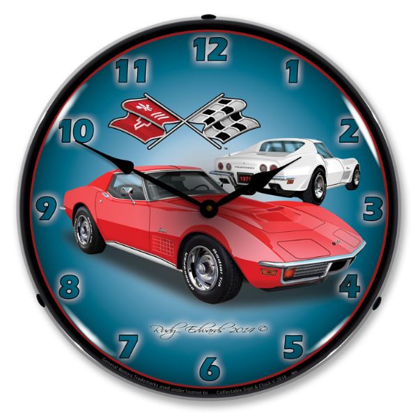 1971 Corvette C3 LED Clock- Stingray Red