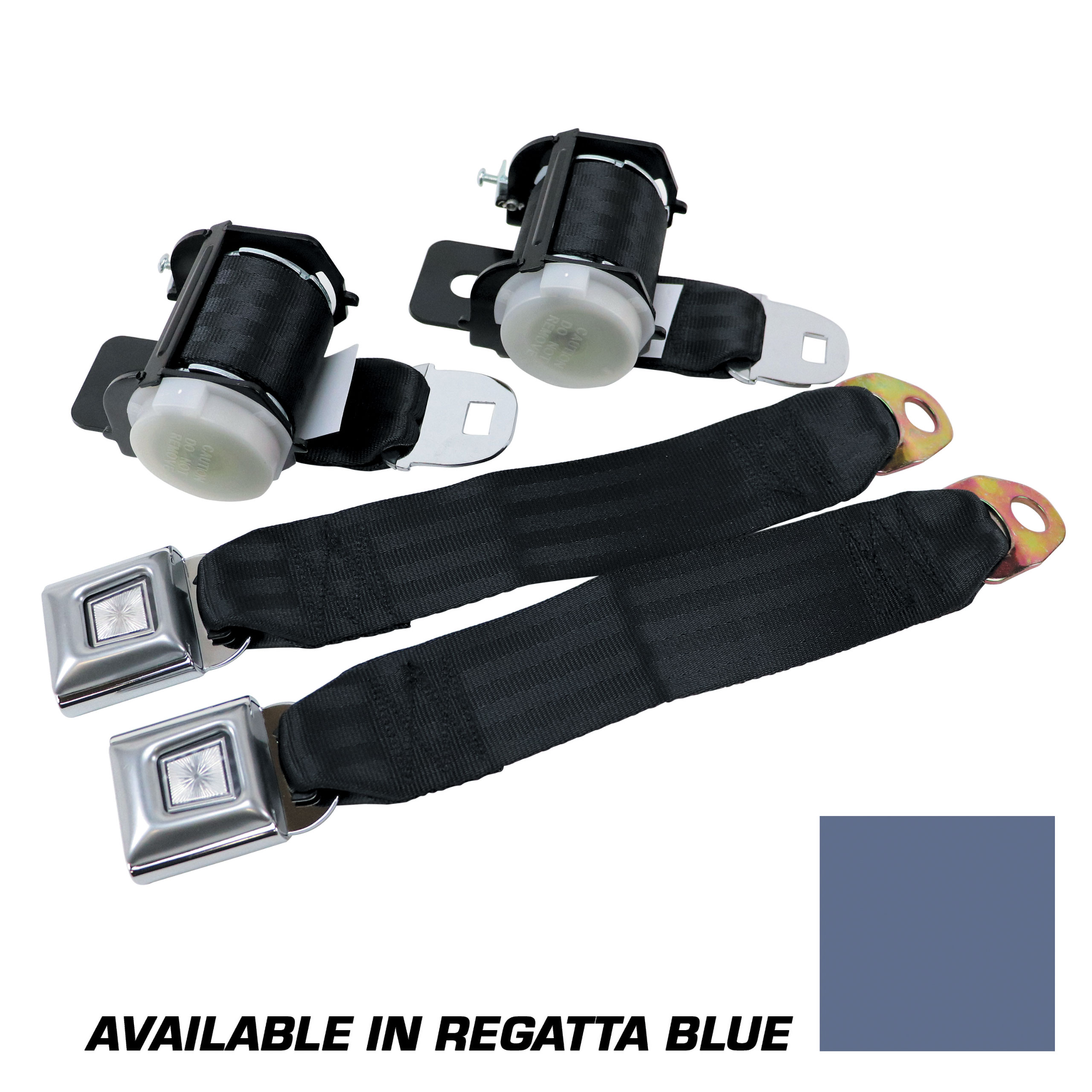 79-89 Mustang C3-C4 Front Fox Body Seat Belts Starburst Push Button Regatta Blue CA-MA19775 