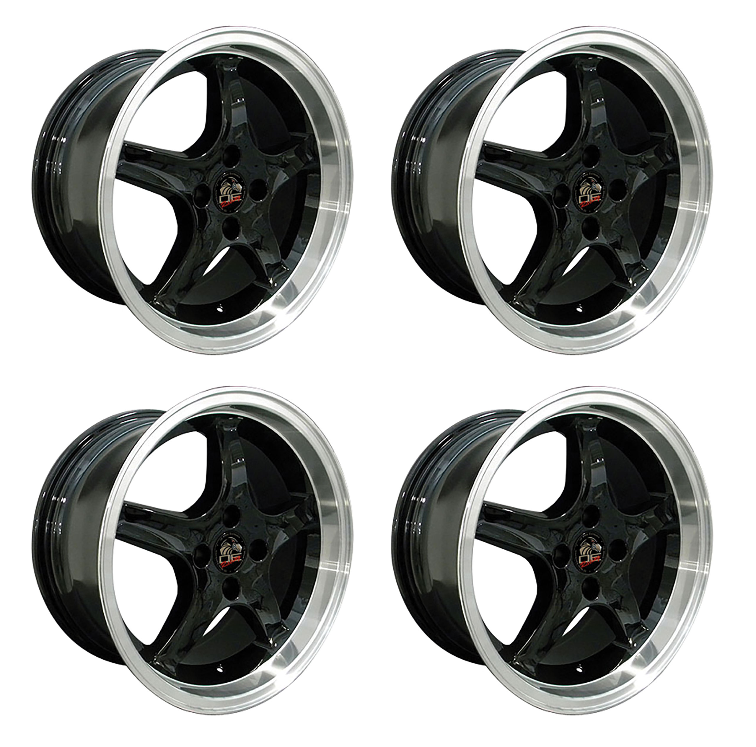 79-93 Mustang C3-C4 MA23064 Wheel Set 17" 1995 Cobra R Style 4 Lug In Gloss Black Machined Lip 8" CA-MA23065 