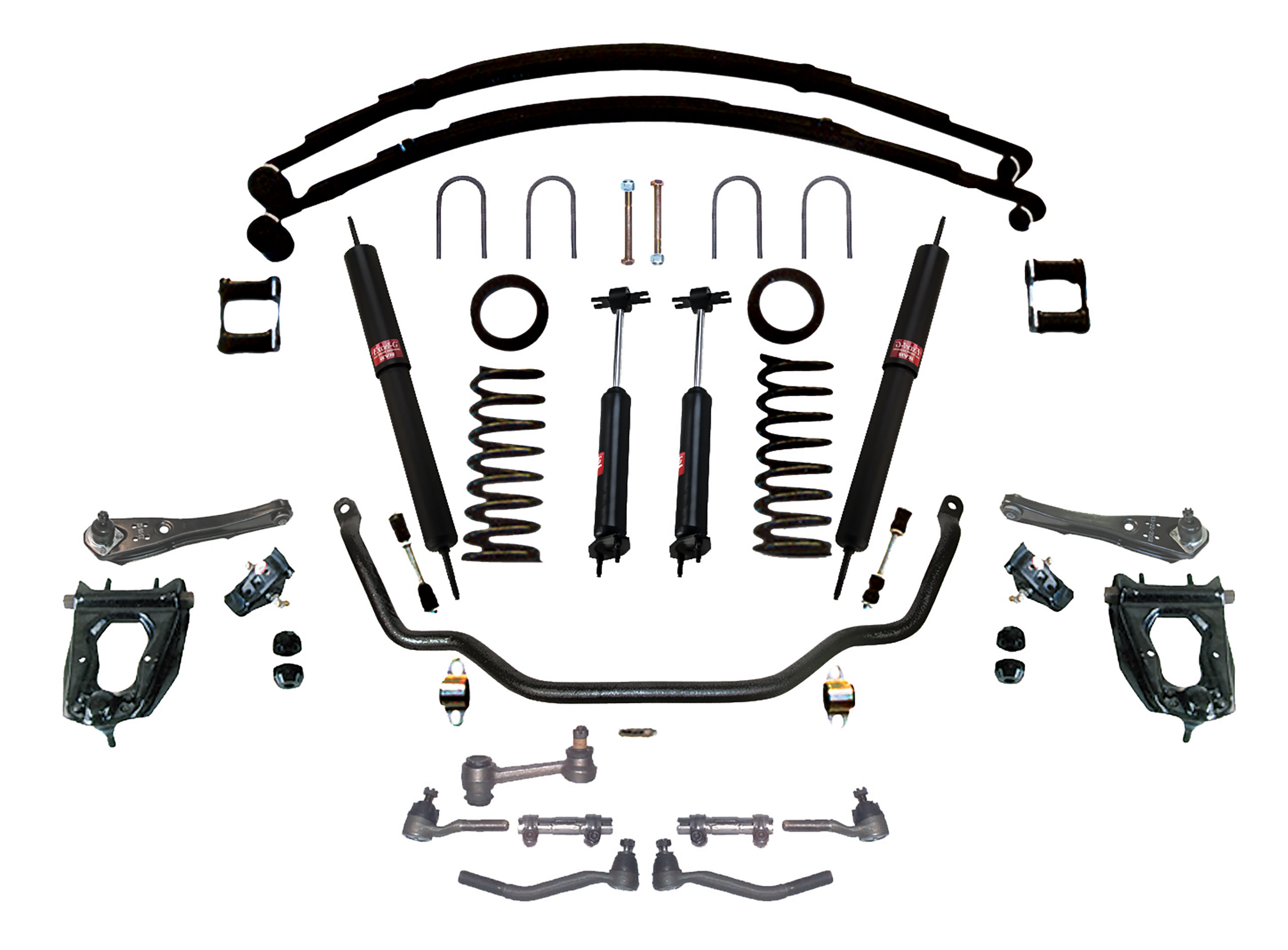 Kit-V8, PS, Rev Eye 5-Leaf Springs, 1" Sway Bar For 1965-1966 Mustang